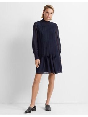 Club Monaco Navy Pintuck Rib Dress